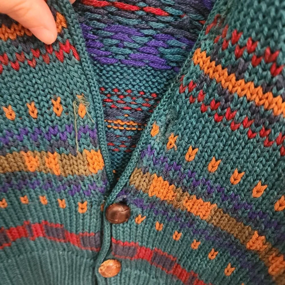 GAP Teal Multicolor Patterned Men's Cardigan